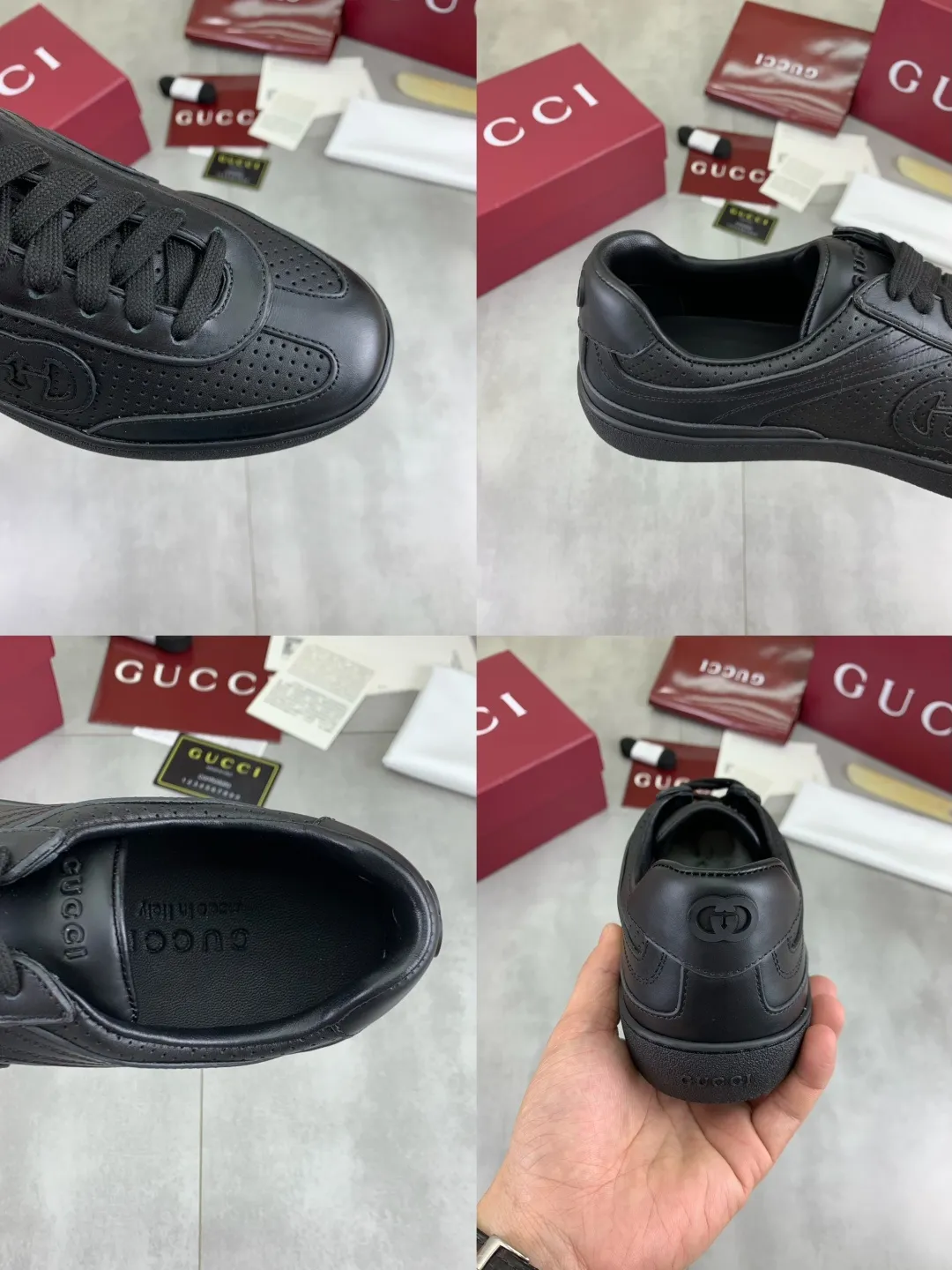 Men's shoes 💰P562 New GUCCI classic design moral training element catwalk model, matching version of top quality moral training shoes for men and women. Epoxy logo process is concave and convex, matching oil edge technology, punched cowhide cloth surface, suede cowhide surface splicing, breathable and not stuffy, the original overlasted shoe model is comfortable on the feet.  Fabric: Matched leather + cloth + mesh Lining: Water-dyed sheepskin Foot: Water-dyed sheepskin Outsole: Original molded TP matching environmentally friendly material Packaging: Top counter full set of packaging Female 35-42 (Female 41.42. Customized) Male 39-46 (46 customized)